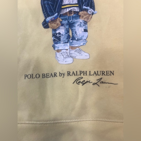 Polo Ralph Lauren Sweatshirt Boys Size 5 Yellow Fleece Polo Bear Crewneck Preppy - Picture 7 of 8
